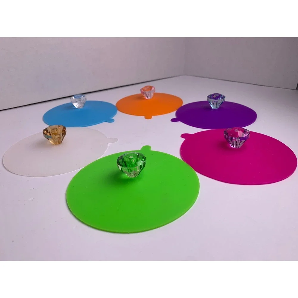 6 Pack Silicone Cup Covers with Diamond Knobs‎ Reusable Mug Lids Multi Color Set